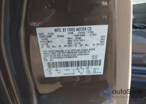 2007 Ford Escape Xlt из США, поврежденный, VIN 1FMYU03Z17KB60416